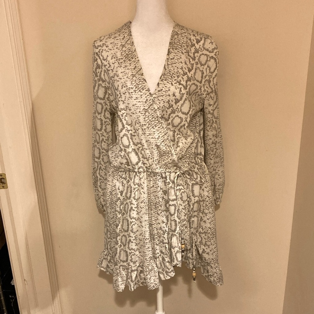 🍋Blue island Swim Suit Coverup/Dress snakeskin print Ruffle Wrap S